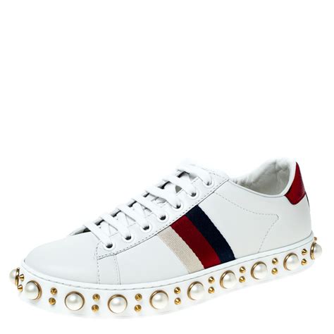 gucci white pearl sneakers|Gucci ace sneakers for men.